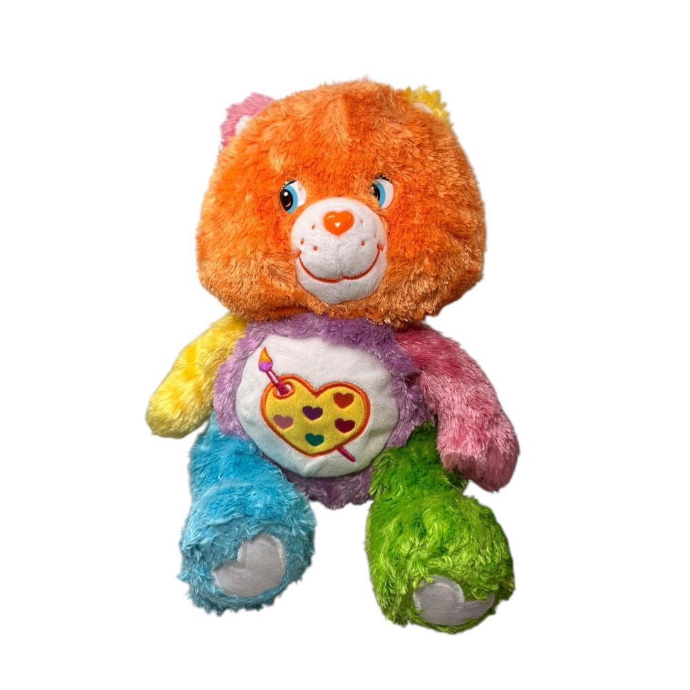 VTG Care Bears Work of Heart Bear Side Eye Rainbow Shaggy Plush 2005 13 inch